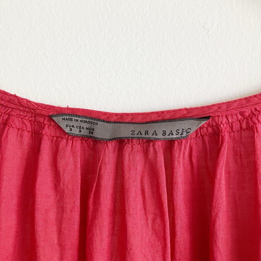Zara Small Peasant Tunic Top Eyelet Red V Neck Drawstring 3/4 Sleeves Boho - Picture 3 of 5